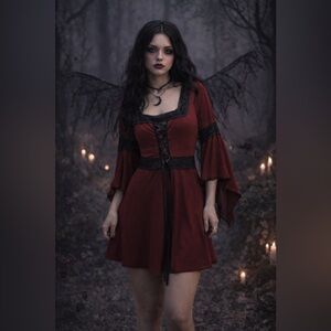 Dare to Wear Burgundy Dress Goth Renaissance Corset Festival  Dark Fairy